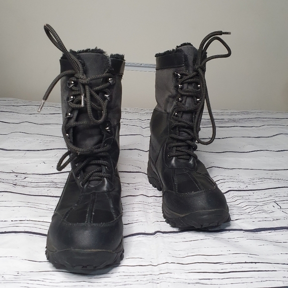 London Fog Andes Combat Lace Up Faux Fur Black Winter Boot Size 9 - Picture 1 of 9